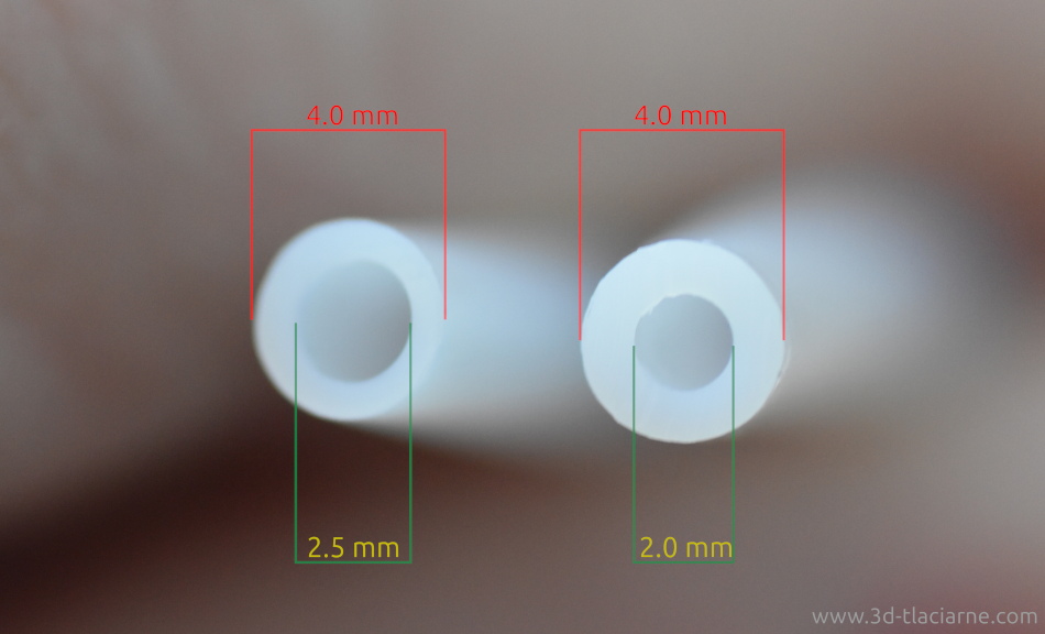 Porovnanie hadicka PTFE 4mm na 2.5 a 2